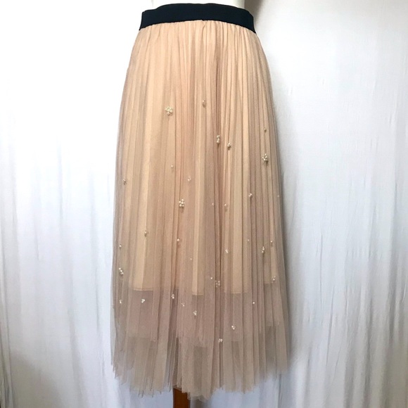 Sadie & Love Dresses & Skirts - Sadie & Love tan/blush midi tulle skirt with pearls, crystal embellishments